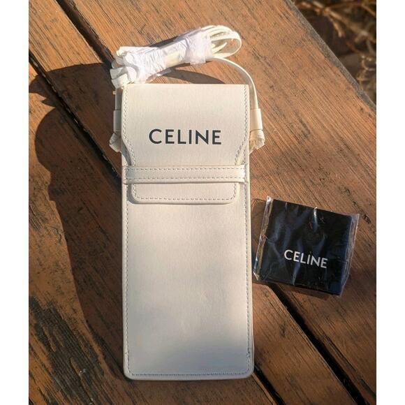 CELINE White Crossbody Bag Mobile Phone Sunglasses Case Pouch New Lens Wipe NEW - Picture 1 of 16